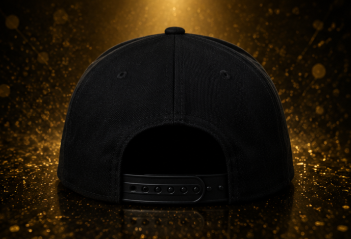 Back view of the black IX Lions snapback hat with adjustable snap closure