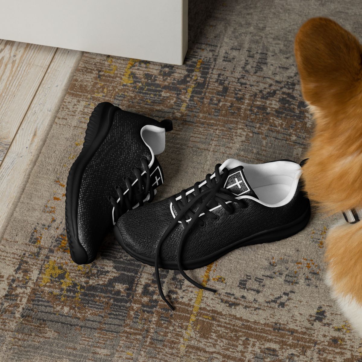 IX Lions Off-Field Trainers in black knit with cross logo on the tongue, pair