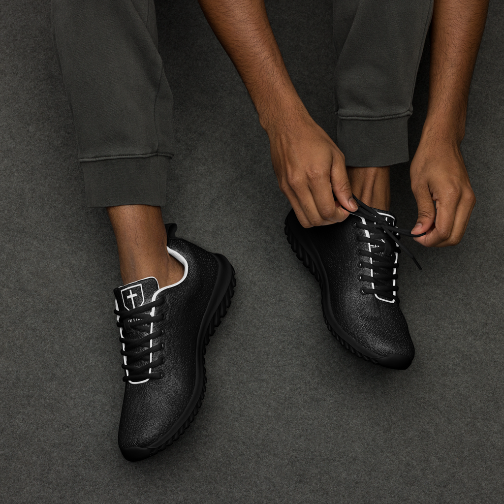 IX Lions Off-Field Trainers in black knit with cross logo on the tongue, pair
