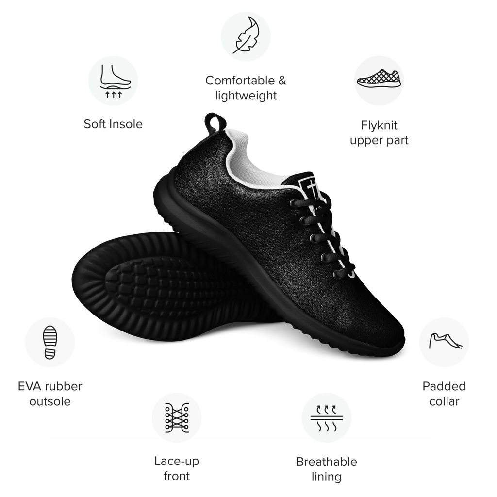IX Lions Off-Field Trainers in black knit with cross logo on the tongue, pair