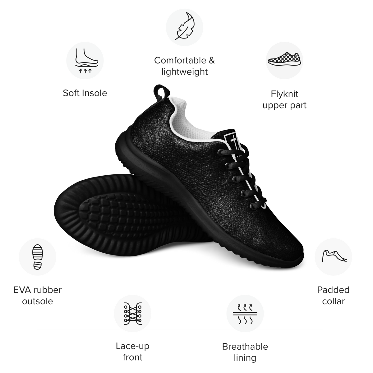 IX Lions Off-Field Trainers in black knit with cross logo on the tongue, pair