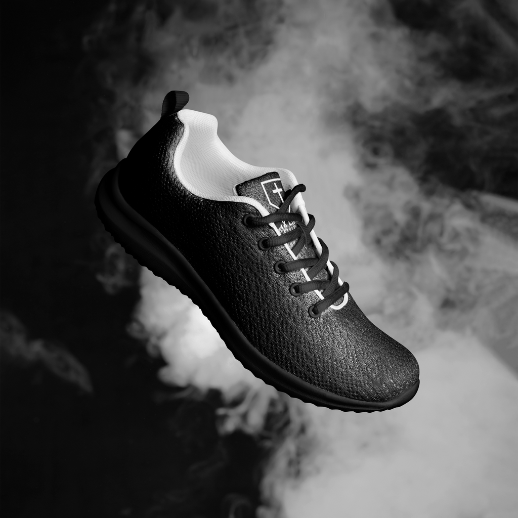 IX Lions Off-Field Trainers in black knit with cross logo on the tongue, right side view