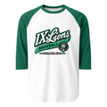 IX Lions Baseball Raglan Tee, white body with kelly green 3/4 sleeves and IX Lions Baseball script logo