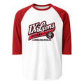 IX Lions Baseball Raglan Tee, white body with red 3/4 sleeves and IX Lions Baseball script logo
