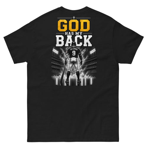IX Lions God Has My Back Tee in black, back view showing the God Has My Back graphic