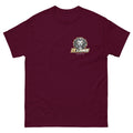 IX Courage Tee in maroon, front view with small IX Lions crest on the left chest